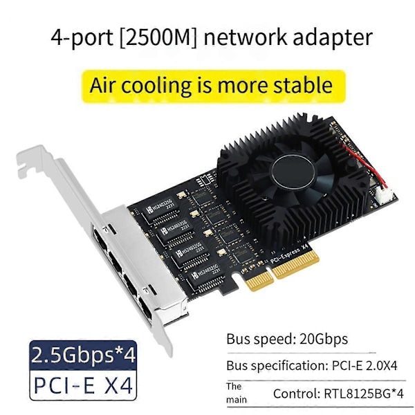 4-portars PCIE POE nätverkskort Gigabit industriell Ethernet-omvandlare