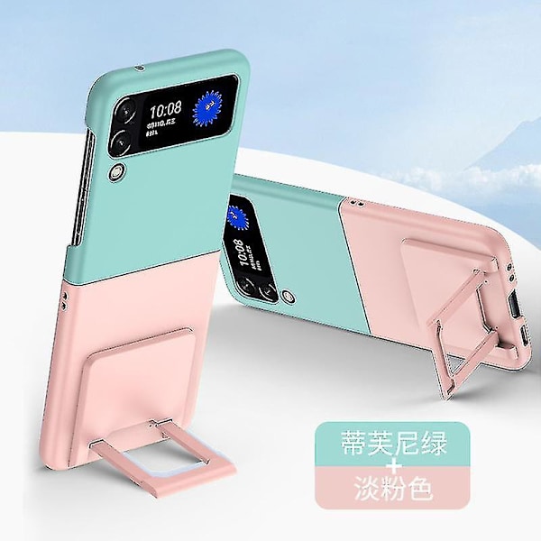 Kotelo Yhteensopiva Samsung Galaxy Z Flip 4:n kanssa, jossa on taitettava piilotettu jalustatuki, iskunkestävä Green pink
