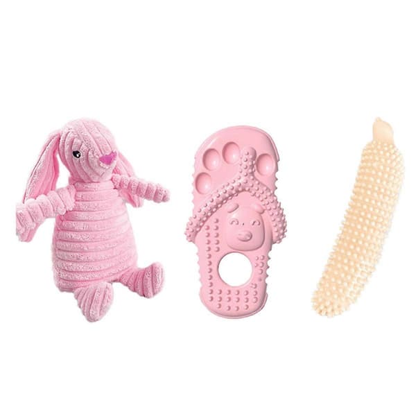 Bitring Gummi Ljud Hundleksak Passar Hundar i Alla Storlekar, Rosa & Beige
