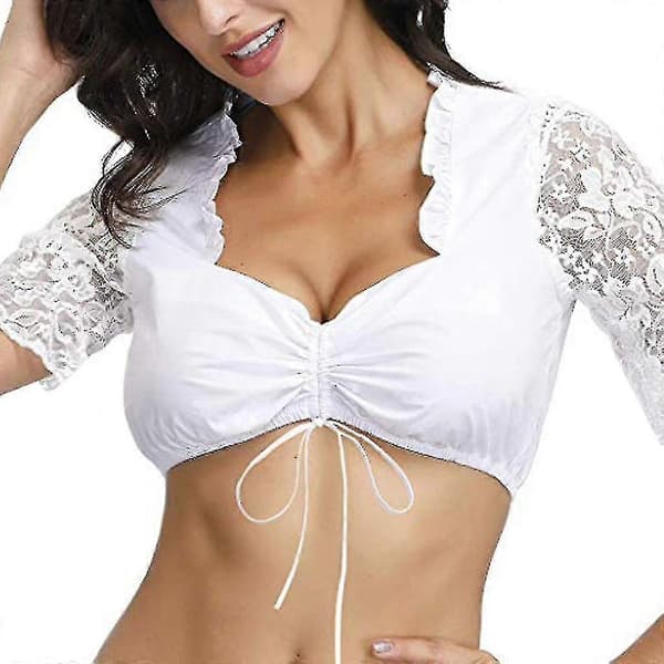 Elegant Dirndl-bluse for kvinner, svart Dirndl-bluse, blondebluse for Oktoberfest White L
