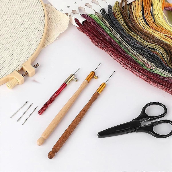 3 st Tambour Krokar Kit Broderi Virknål Trähandtag Tambour Broderi Kit Franska Trumkrokar med 9 Nålar