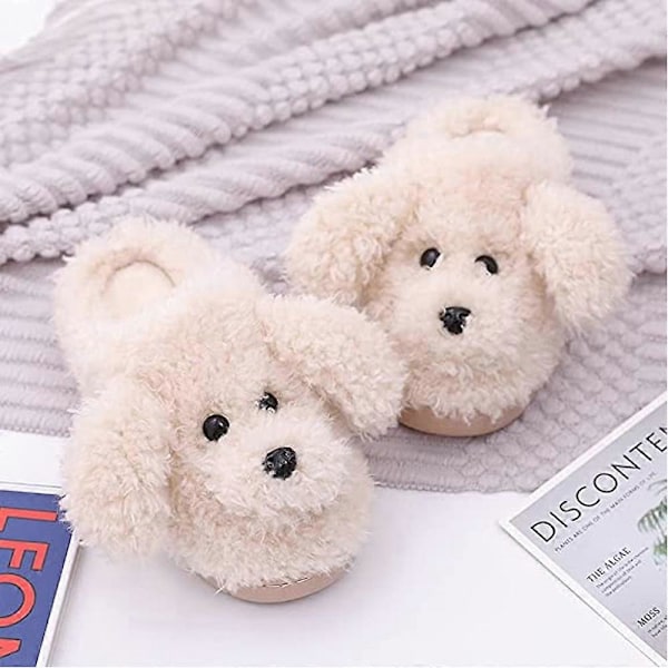 Dam Söta Nalle Djurtofflor Hustomtar Varma Memory Foam Bomull Mysiga Mjuka Fleece Plysch Hemtofflor Inomhus Utomhus-Beige-37-38