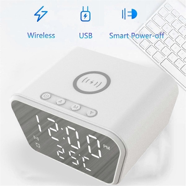 Väckarklocka 15W Intelligent Trådlös Laddare Tid Kalender Temperaturvisning LED Digital Klocka Svart