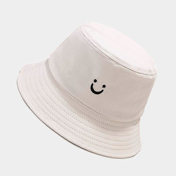 Bucket Hat Unisex 100% Bomull Smile Face Broderi Vändbar Hatt Rese Bucket Strand Solhatt Utomhuskeps
