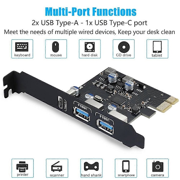USB PCIE-kort 18W Power Delivery, PCI Express 3 Portar