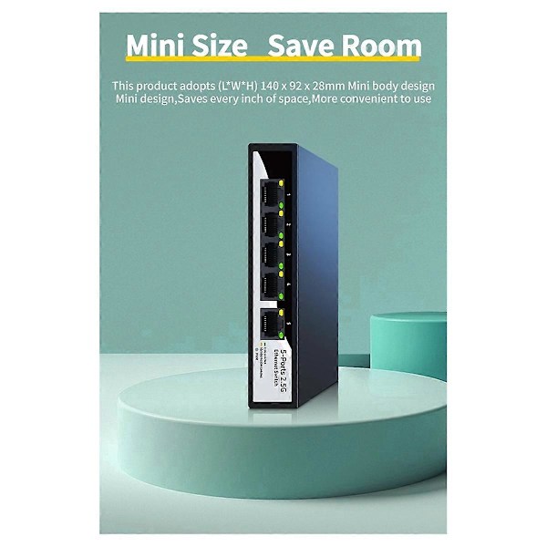 2.5GbE Ethernet Switch 5 Port 2.5G Nätverk Switch EU-kontakt
