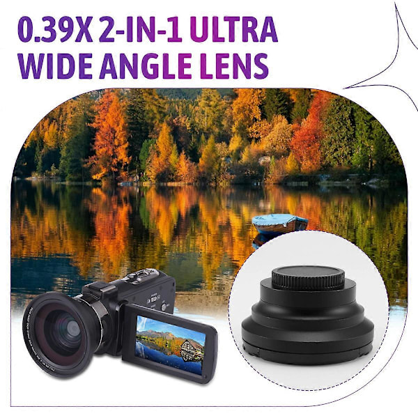 37mm Makro+72mm Vidvinkelobjektiv 0.39X Full HD för 4K Videokamera