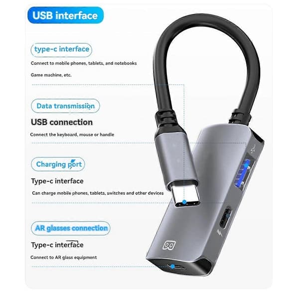 USB-C till Typ C-omvandlare för ,Switch,StemDeck, Air Plus, Vision AR Glas Strömomvandling