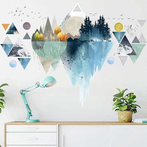 Abstrakt Berg Väggdekal Geometri Tuschteckning Nordisk Stil Naturlandskap Väggdekal