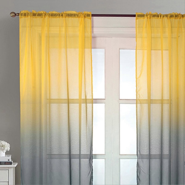 Tyldgardin, falmebestandig, åndbar polyester, gradientdesign, transparent drapering til stue Grey L
