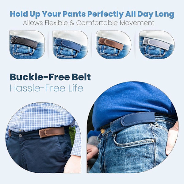 Osynligt Spänne Bälte Fäste Tejp Design Elastiskt Lazy Bälte Osynligt Elastiskt Band Unisex Jeansbälte Anti-Slip Midjeband Grey S