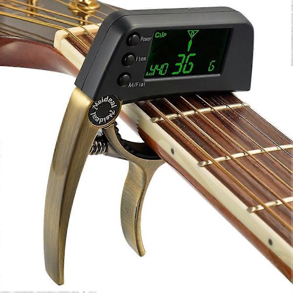 2-i-1 Elektrisk Digital LCD Elektronisk Guitar Tuner og Capo Clip-on Akustisk Bas Tuner Tone Generator til Guitar/ Ukulele/ Banjo (Bronze)