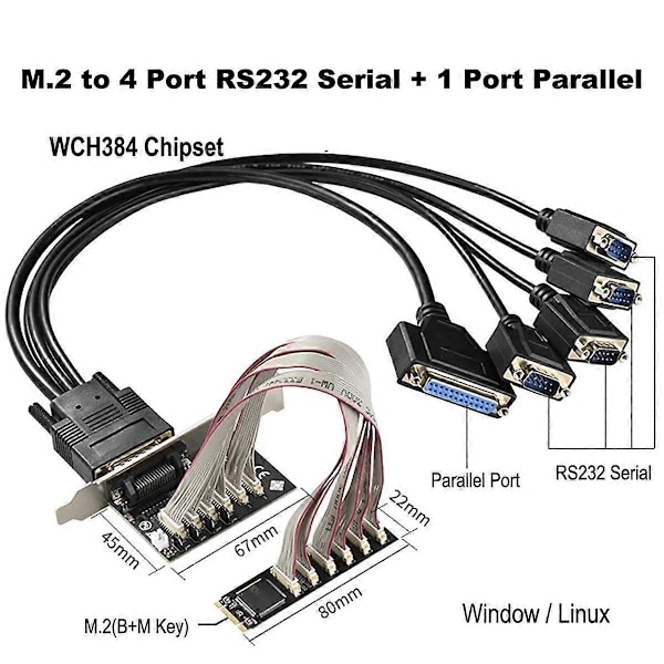 M.2 - 4 sarjaporttia ja 1 rinnakkaisporttikortti RS232 Tongxin Multi Expansion Card B Key M Key NGFF WCH384