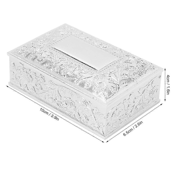 Vintage Smyckeskrin Snidat Elegant Färgäkta Zinklegering Mjuk Sammet Foder Prydnadssak Förvaringslåda för Sminkbord Hylla Silverfärg