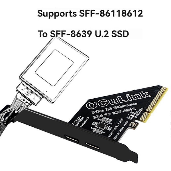 PCIe4.0 X8 till 2-portars SFF8611&8612 Oculink expansionskort