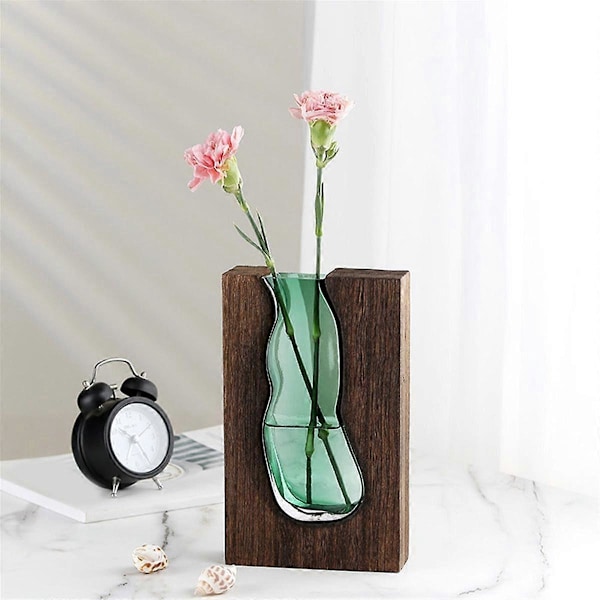 Trähus Glasvas Vattenupphöjd Blomma Vardagsrum Matbord Torkad Blomsterarrangemang Behållare Ornament B