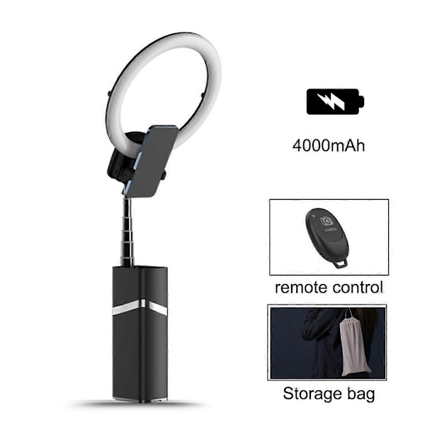 Mini Portabel LED Ring Fill Light Stativ för Livestreaming Svart