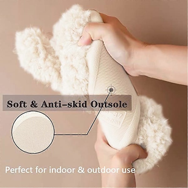 Dam Söta Nalle Djurtofflor Hustomtar Varma Memory Foam Bomull Mysiga Mjuka Fleece Plysch Hemtofflor Inomhus Utomhus-Beige-37-38