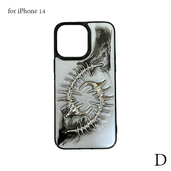 3D Metall Fiskben Transparent Telefonfodral För iPhone 16 15 14 13 12 11 Pro Max Plus Black For 14