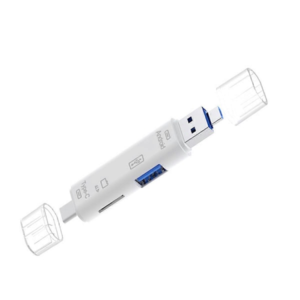 3-in-1 kortinlukija OTG-toiminnolla, tukee USB 2.0 / Type C, valkoinen