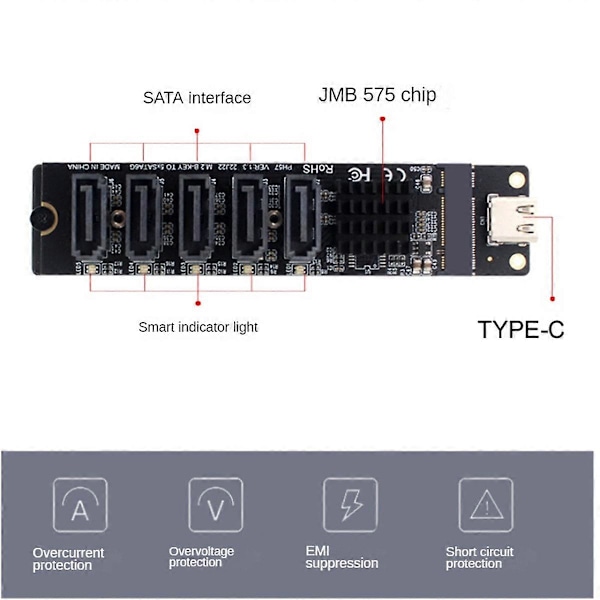 TYPE-C - 5-porttinen SATA3.0 -sovitinkortti, laajennuskortti PC-tietokoneelle