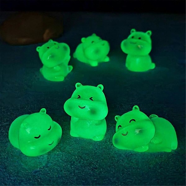 6 st Lysande Mini Flodhästar i Harts, Ornament, för Leksaker Hantverk Dekor