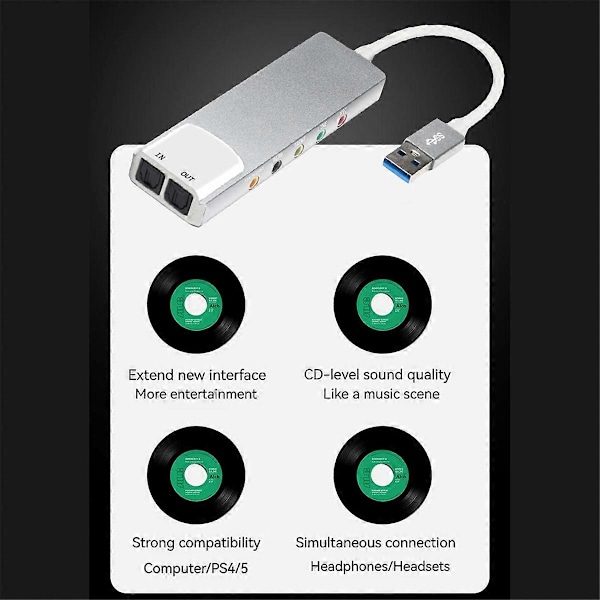 USB Extern Ljudomvandlare Ljudkort 5.1 Kanal Hörlursadapter