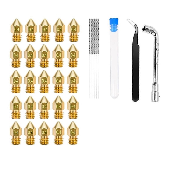 25 stk. MK8 dyser 0,4 mm, 3D-printer messingdyser, 3 dyse