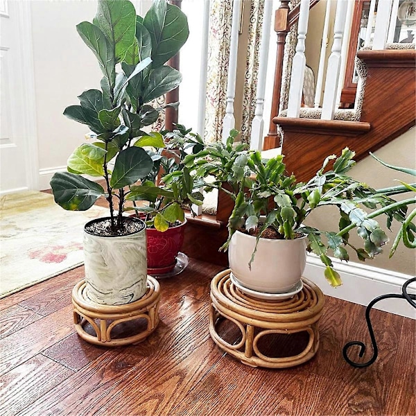 Boho Rattan Vävda Runda Dekorativa Upphöjare Växtställ Inomhus