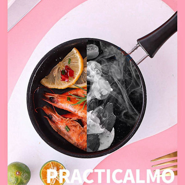 Mini Stekpanna Rostfritt Stål Non-Stick Induktionspanna Rund Frukost Liten Äggstekpanna med Långt Handtag 12cm (Rosa)