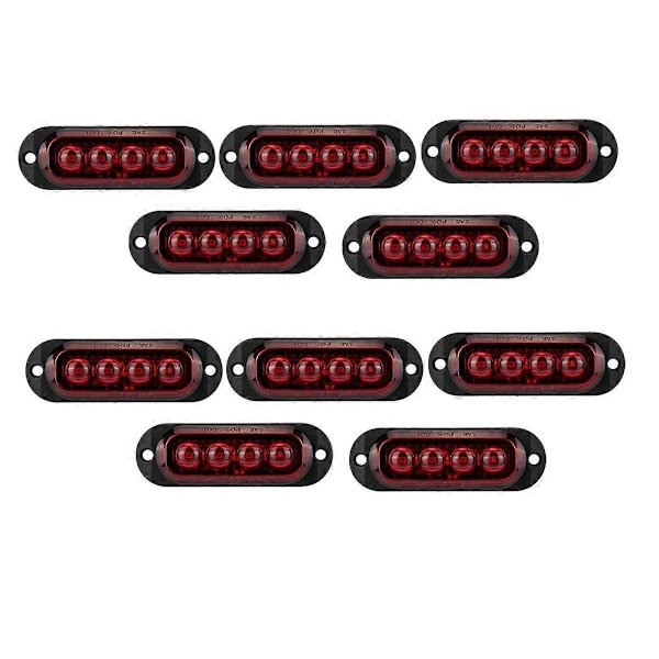 10 st 12V-24V 4LED Sidomarkeringsljus för bil Blinkers Sidoblinkers Bakljus för Släpvagnar Lastbilar Röd