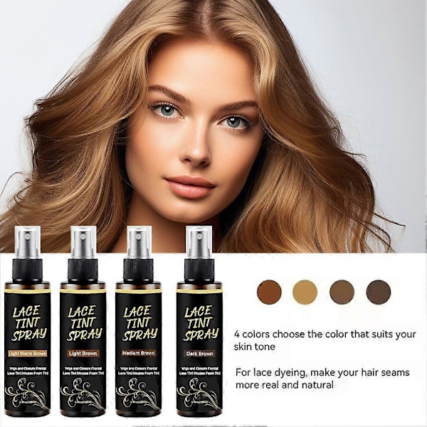 Spetstint Spray, Perukspetsspray Fungerar på Spetsförslutningar Peruker 100ml Dark Brown