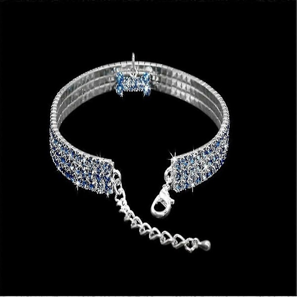 Halsband för husdjur B, 3 rader strasshalsband Blue S