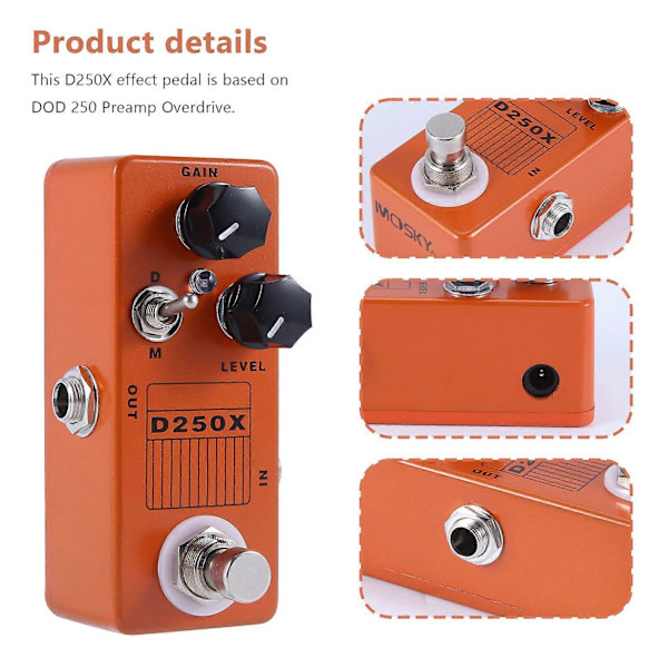 D250X Mini Preamp Guitar Effekt Pedal med True Bypass Switch