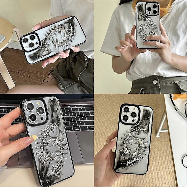 3D Metall Fiskben Transparent Telefonfodral För iPhone 16 15 14 13 12 11 Pro Max Plus Black For 14 plus