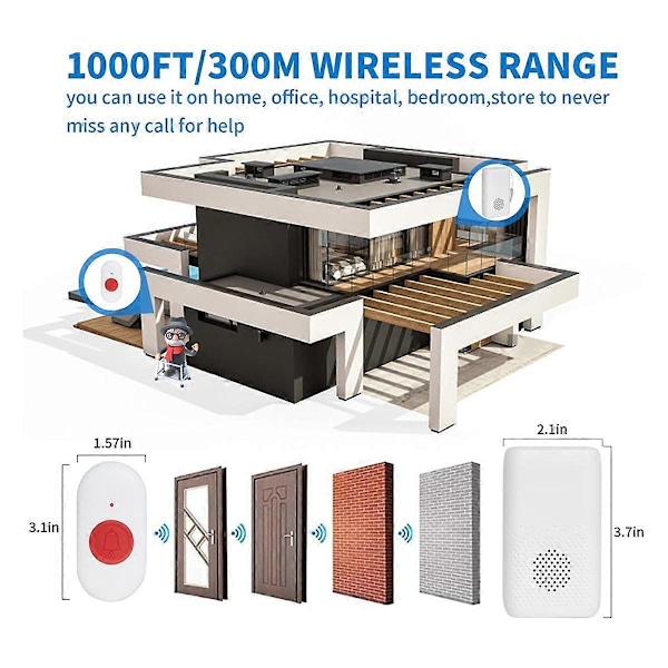 Ny D320 Flash Vibration Trådlös Dörrklocka Smart Äldre Personsökare B