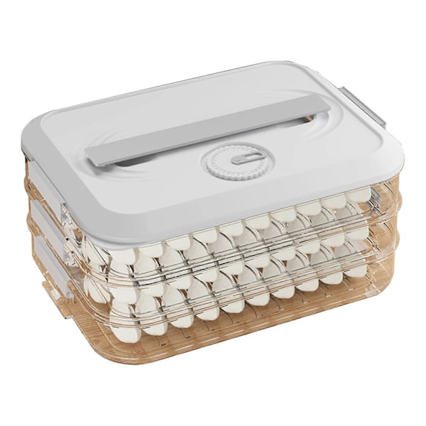 Opbevaringsboks til dumplings med håndtag, fødevaregodkendt BPA-fri non-stick stabelbar snackbeholder med låg, madopbevaringskasse White Triple Layer