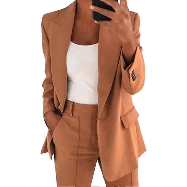 Dam 2-dels Lätt Kostym Blazer+byxor -aa Brown S