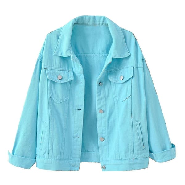 Dame Vår- og høstjakker Varm Solid Lang Eeve Denim Jakke Yttertøy Sky Blue M