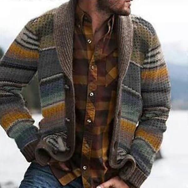 Løstsiddende cardigan til mænd - Varm strikket vinterfrakke sweater til mode Red 2XL