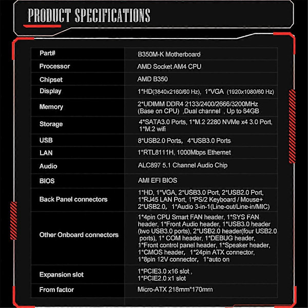 B350M-K Game bundkort til AMD Micro-type ATX desktop bundkort