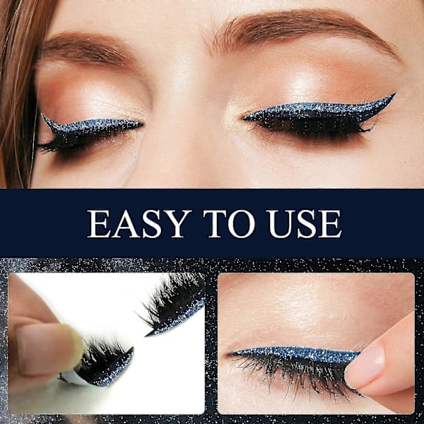 Blå Böjda Ögonfransar Ögonmakeup Stickers Limfria Självhäftande Glitter Lösögonfransar