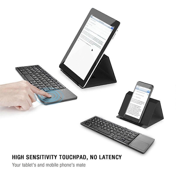 Mini tri-fold trådlöst bluetooth-tangentbord för IOS Android Svart