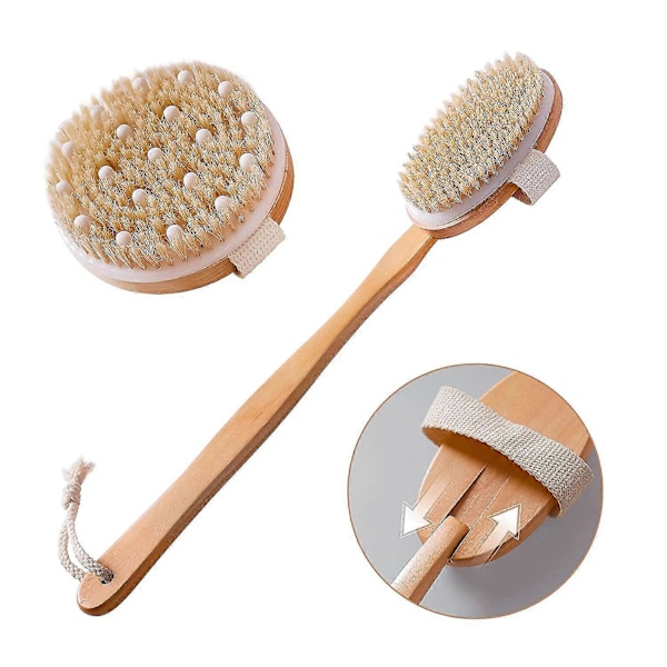 Torrborste 2-delars Kroppsborstset, Naturlig borste för att avlägsna torr hud exfoliering, Abrasiv långt handtag Duschryggborste, Torrborste för celluliter och