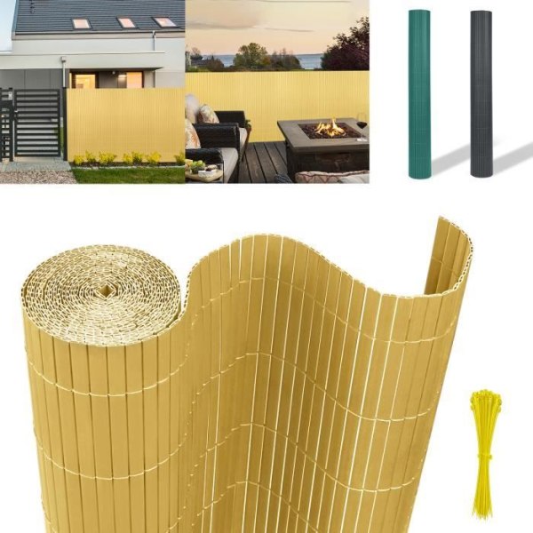 LILIIN PVC käpp för trädgårdens balkongterrass, vindskyddstaket, Balkonggardiner, Sekretessskärm 90x300cm, bambu