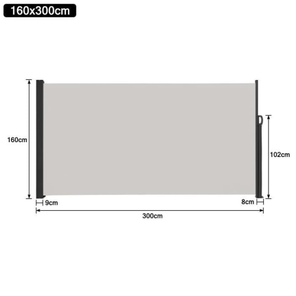 LILIIN Infällbar Privacy Screen Sida Blind Polyester Aluminium Stolpe för Trädgårdsterrass, 160x300cm, Ljusgrå
