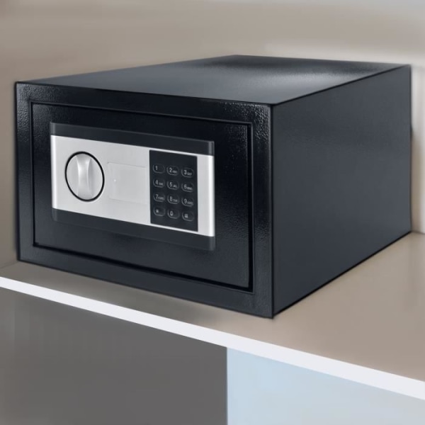 LILIIN 41 x 34 x 33 cm Elektroniskt kassaskåp med nyckel, säkerhetsbox Mini väggskåp för hotell för hem, svart