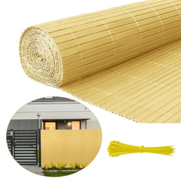 LILIIN PVC käpp för trädgård balkong terrass, vindskydd staket, Balkong persienner, Sekretessskärm 90x500cm, bambu