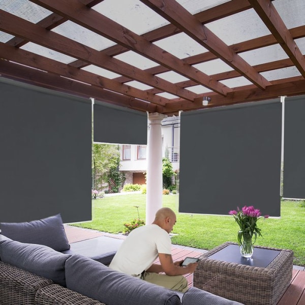 LILIIN väderbeständiga utvändiga balkongrullgardiner, 140x140 cm, sol- och UV-skydd, beige