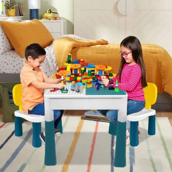 LILIIN barnbord med 2 plaststolar och 163 byggklossar - Studieaktiviteter och spel